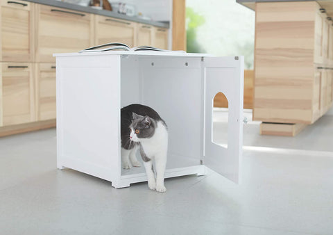 Oakestry Kitty Litter Loo Indoor Hidden Litter Box Enclosure Furniture, Litter Box Cabinet with Framed Panels and Arched Doorways