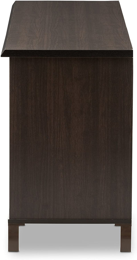 Oakestry Oakestry Unna Wood TV Cabinet with 2 Sliding Doors and Drawer, 70&#34;, Dark Brown