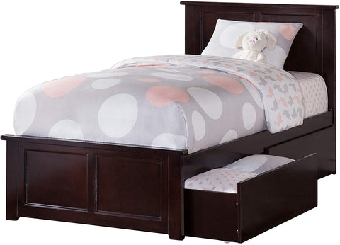 Oakestry Madison Queen Platform Bed with Matching Foot Board with 2 Urban Bed Drawers in Walnut Espresso/Twin