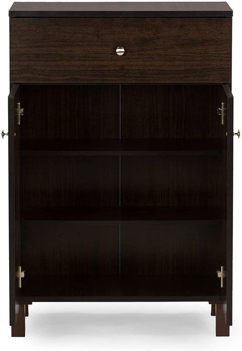 Oakestry Oakestry Felda Dark Brown Modern Shoe Cabinet with 2 Doors and Drawer