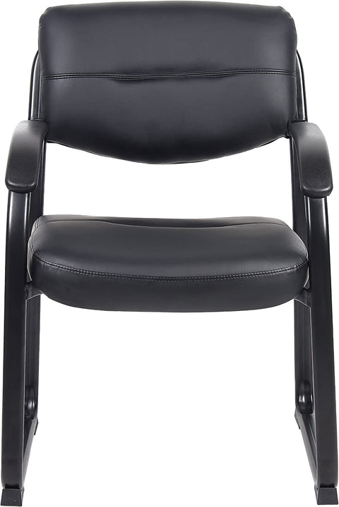 Boss Office Products Leather Sled Base Side Chair with Arms in Black