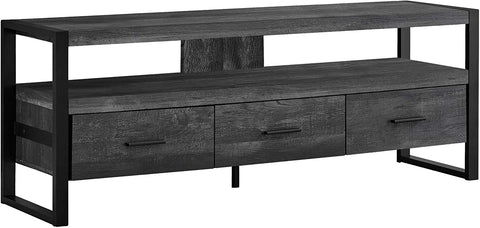 Oakestry TV Stand-Console with 3 Drawers and Shelves-Industrial Modern Style Entertainment Center with Metal Legs, 60&#34; L, Black Reclaimed Wood Look
