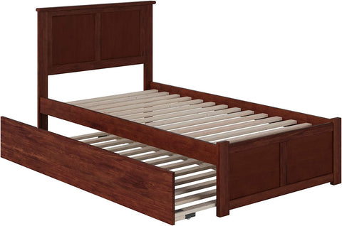 AFI Madison Platform Bed with Footboard and Turbo Charger with Twin Extra Long Trundle, Walnut