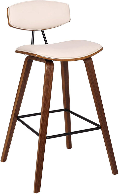 Oakestry Fox 30&#34; Faux Leather Kitchen Barstool in Cream and Walnut Wood