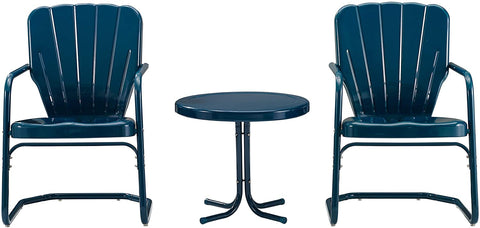 Oakestry KO10012NV Ridgeland Retro Metal 3-Piece Seating Set with 2 Chairs and Side Table, Navy