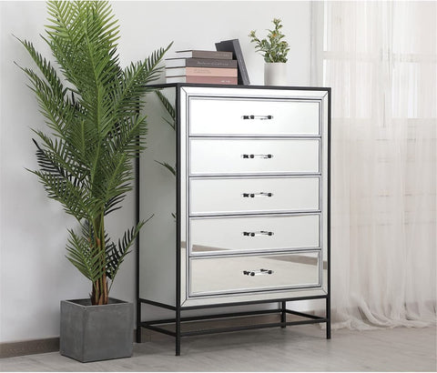 Elegant Decor 48 inch Mirrored 6 Drawers Chest in Black