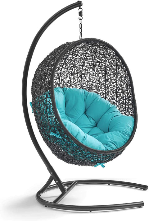 Oakestry EEI-739-TRQ-SET Encase Wicker Rattan Outdoor Patio Porch Lounge Egg, Swing Chair with Stand, Turquoise
