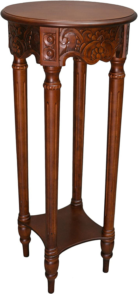 Oakestry 3861-IC Furniture Piece Carved Round Tall Plant Table, 0