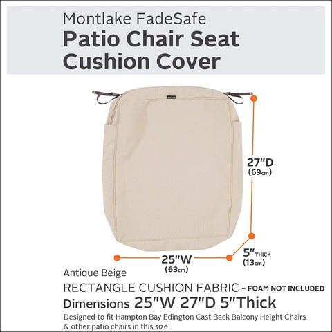 Oakestry Montlake Water-Resistant 25 x 27 x 5 Inch Rectangle Outdoor Seat Cushion Slip Cover, Patio Furniture Chair Cushion Cover, Antique Beige