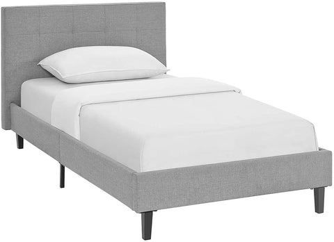 Oakestry Linnea Upholstered Light Gray Twin Platform Bed with Wood Slat Support