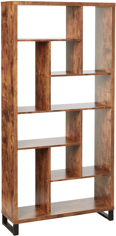 Oakestry Oakestry Industrial Rustic Antique Nutmeg Open Bookcase with Different Sized Cubbies, 34.75&#34; D x 11.5&#34; W x 70.75&#34; H