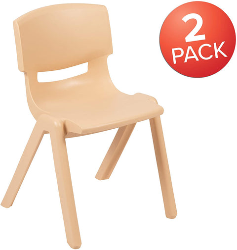 Oakestry 2 Pack Natural Plastic Stackable School Chair with 13.25&#34; Seat Height