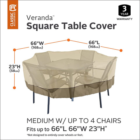 Oakestry Veranda Water-Resistant 66 Inch Square Patio Table &amp; Chair Set Cover