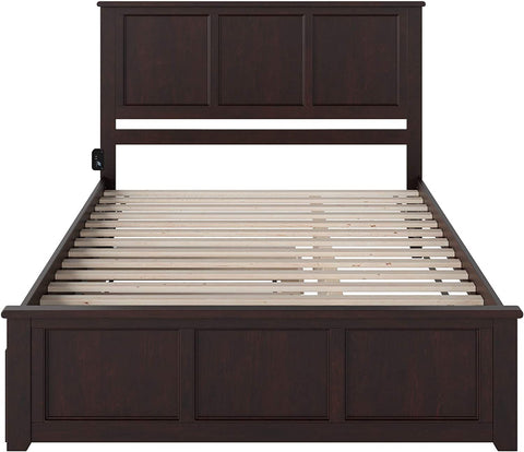 AFI Madison Platform Bed with Matching Footboard and Turbo Charger with Twin Extra Long Trundle, Queen, Espresso