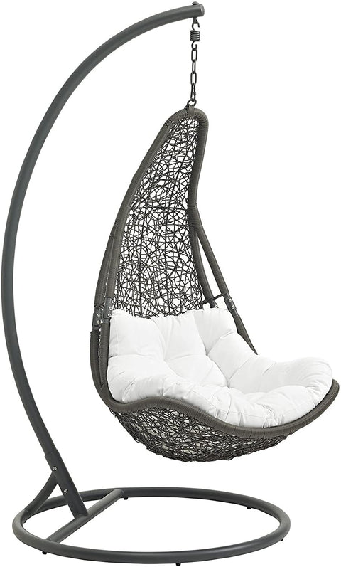 Oakestry Abate Wicker Rattan Outdoor Patio Porch Lounge Swing Chair Set with Stand in Gray White
