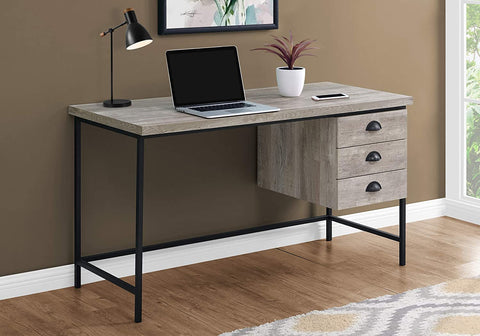 Oakestry Industrial Computer Desk 3 Drawers Metal Frame Rectangular Laptop Study Table, 55&#34; L, Brown Reclaimed Wood Look