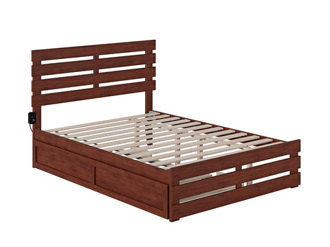 Oakestry Oxford Bed with Footboard and USB Turbo Charger with Twin Trundle, Full, Walnut