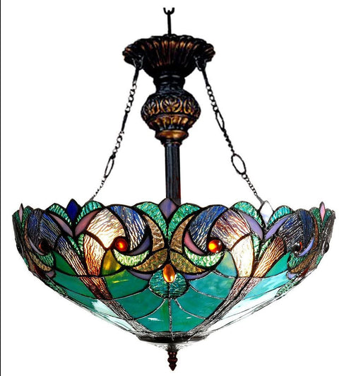 Oakestry CH18780VG18-UH2 Liaison Tiffany-Style Victorian 2-Light Inverted Ceiling Pendant Fixture, 22 x 18 x 18&#34;, Multicolor