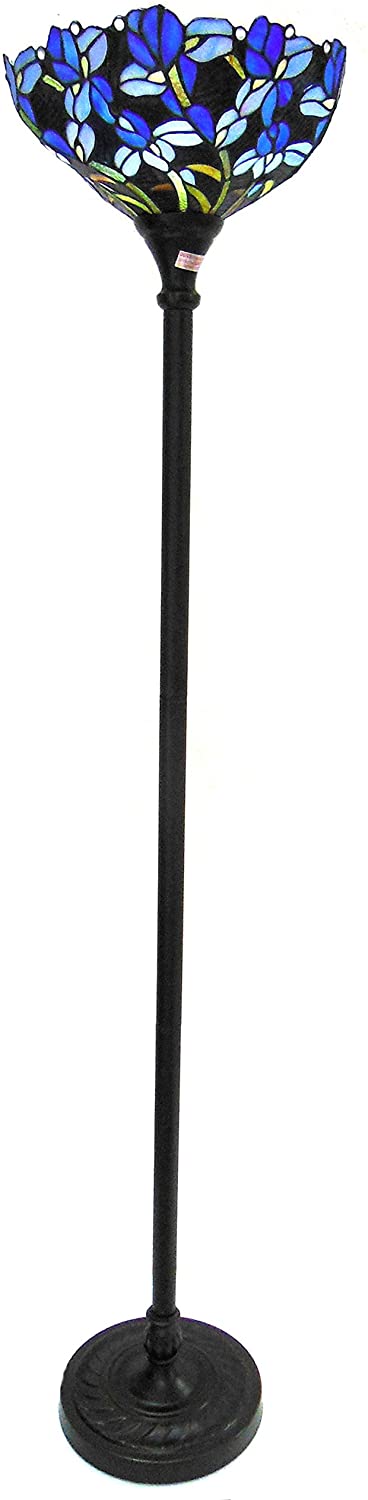 Oakestry CH18052BF15-TF1 1 Light Iris 14.5&#34; Shade Natalie Tiffany-Style Torchiere Floor Lamp, 70 x 14.5 x 14.5, Multicolor