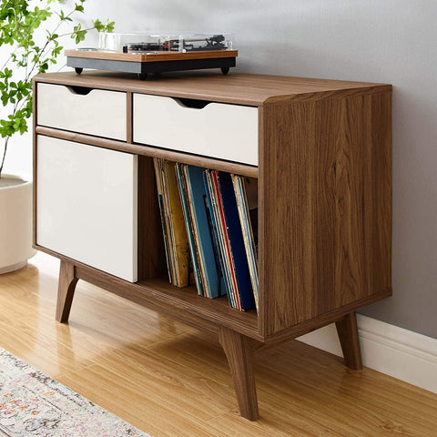 Oakestry Envision 70&#34; Mid-Century Modern Low Profile Entertainment TV Stand in Walnut White