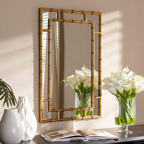 Oakestry Adra Modern and Contemporary Gold Finished Bamboo Accent Wall Mirror