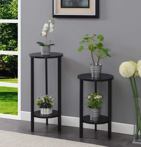 Oakestry Graystone 2-Tier Plant Stand, 31&#34;, Black/Black