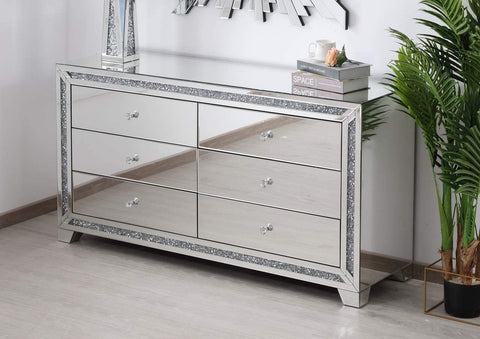 Elegant Decor 60 in Silver Crystal Mirrored six Drawer Cabinet