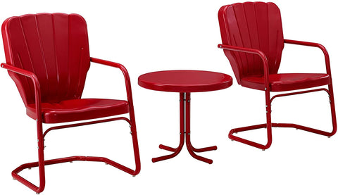 Oakestry KO10012RE Ridgeland Retro Metal 3-Piece Seating Set with 2 Chairs and Side Table, Red