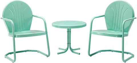 Oakestry KO10004AQ Griffith 3-Piece Retro Metal Outdoor Seating Set with 2 Chairs and Side Table, Aqua