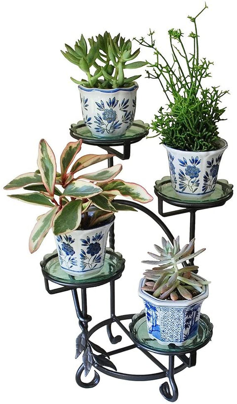 Oakestry FC-05 Cascading Wrought Iron Tiered Stand for Displaying Pots, Metal Plant, Graphite
