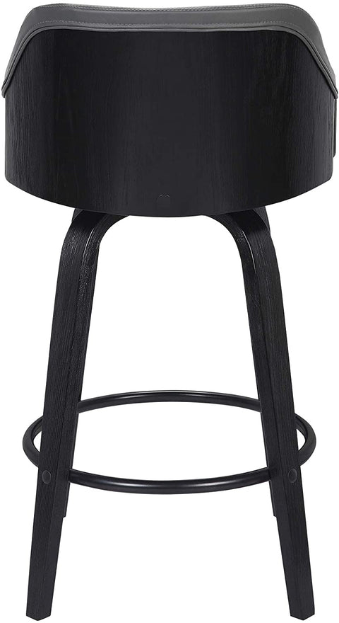 Oakestry ALEC Contemporary 26&#34; Counter HeightÌâåÊSwivel Barstool in Black Brush Wood Finish and Grey Faux Leather