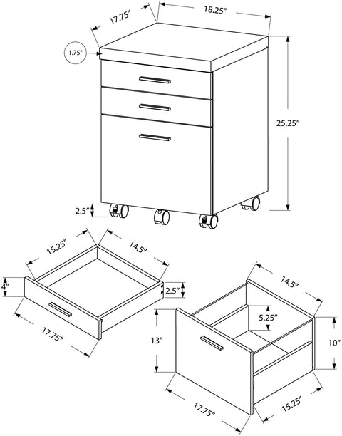 Oakestry 3 Drawer File Cabinet - Filing Cabinet (Grey)