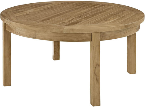 Oakestry Marina Teak Wood Outdoor Patio Round Coffee Table in Natural