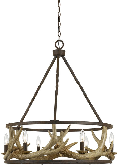 Oakestry FX-3618-6 Rustic Six Light Chandelier from Antler Collection in Bronze / Dark Finish, 26.00 inches