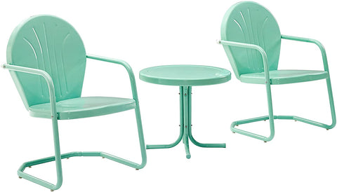 Oakestry KO10004AQ Griffith 3-Piece Retro Metal Outdoor Seating Set with 2 Chairs and Side Table, Aqua