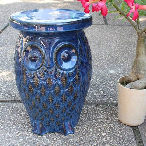 Oakestry Furniture Piece Navy Blue Wise Old Owl Ceramic Garden Stool