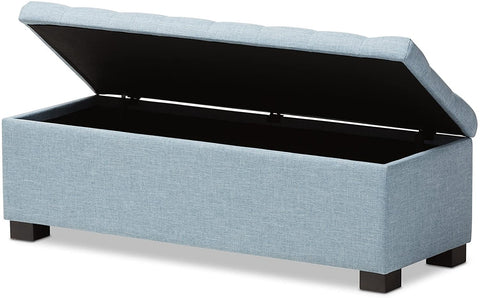 Oakestry Orillia Modern and Contemporary Light Blue Fabric Upholstered Grid-Tufting Storage Ottoman Bench