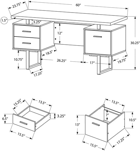 Oakestry White Hollow-Core/Silver Metal Office Desk, 60-Inch