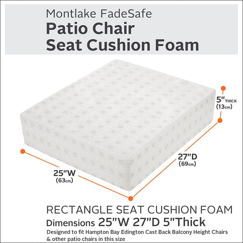 Oakestry 25 x 27 x 5 Inch Rectangular Patio Lounge Seat Cushion Foam