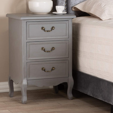 Oakestry Capucine Antique French Country Cottage Gray Finished Wood 3-Drawer Nightstand
