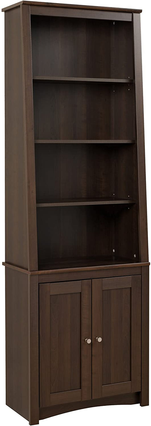 Oakestry Espresso Tall Slant-Back Bookcase with 2 Shaker Doors