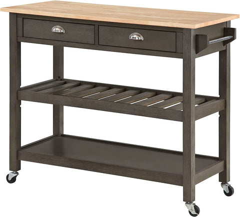 Convenience Concepts American Heritage 3-Tier Butcher Block Kitchen Cart with Drawers, Wirebrush Dark Gray/Butcher Block