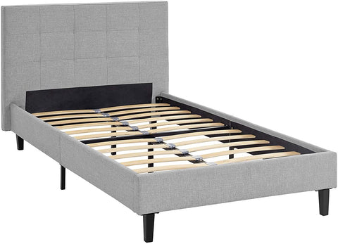 Oakestry Linnea Upholstered Light Gray Twin Platform Bed with Wood Slat Support