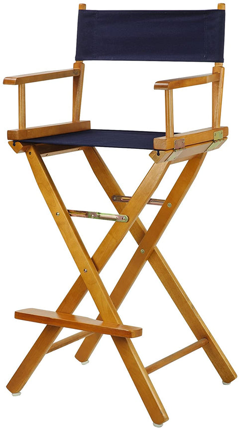 Oakestry 30&#34; Director&#39;s Chair Honey Oak Frame-with Navy Canvas, Bar Height