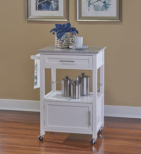 Oakestry White Storage Cart On Wheels With Granite Top. Great For Small Kitchens!!