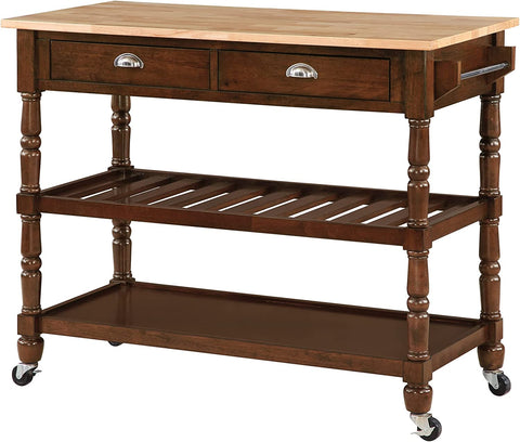 Convenience Concepts French Country 3 Tier Butcher Block Kitchen Cart with Drawers, Espresso/Butcher Block