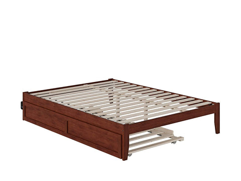 Oakestry Colorado Bed with USB Turbo Charger and Twin Extra Long Trundle, Queen, Walnut