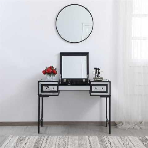 Elegant Decor 42 inch Mirrored flip top Vanity Table in Black