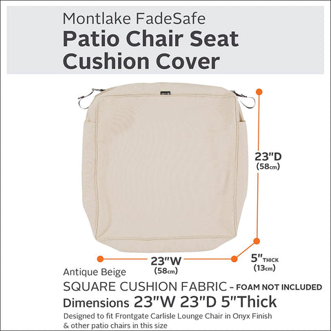 Oakestry Montlake Water-Resistant 23 x 23 x 5 Inch Square Outdoor Seat Cushion Slip Cover, Patio Furniture Chair Cushion Cover, Antique Beige