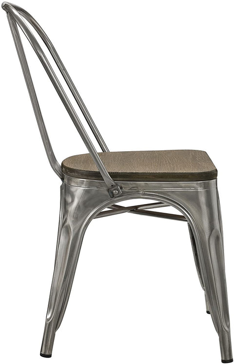 Oakestry Promenade Industrial Modern Steel Dining Side Chair with Bamboo Seat in Gunmetal